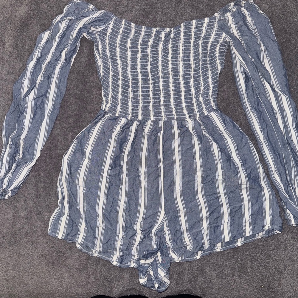 Hollister Blue and White Striped Jumpsuit